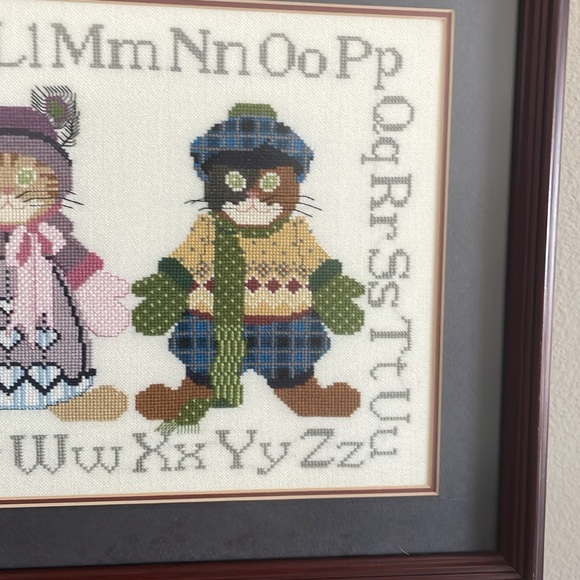 Hand stitched & Framed cross stitch kitten alphabet sampler - Picture 4 of 5